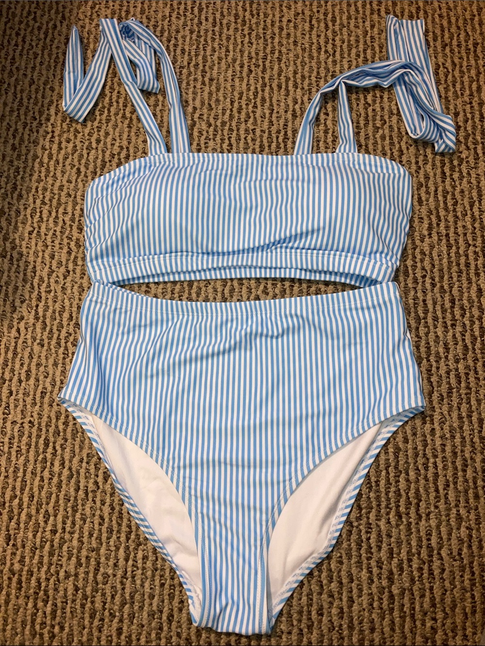 Herseas Womens Striped Bikini Sets Lace Up Shoulder Strap Bathing Suits M